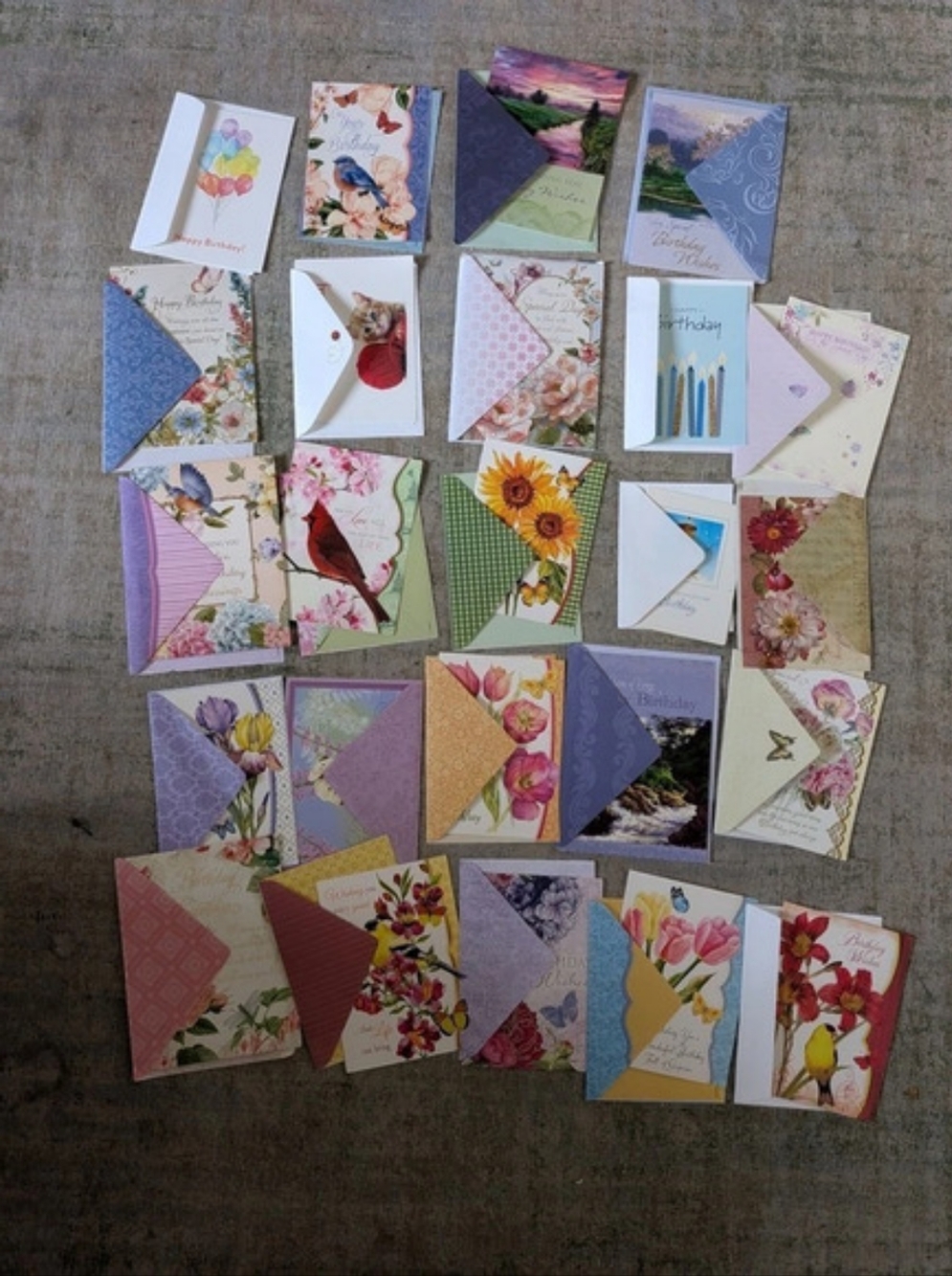 New 24 Pcs Blank Floral And Assorted  Birthday Cards Set